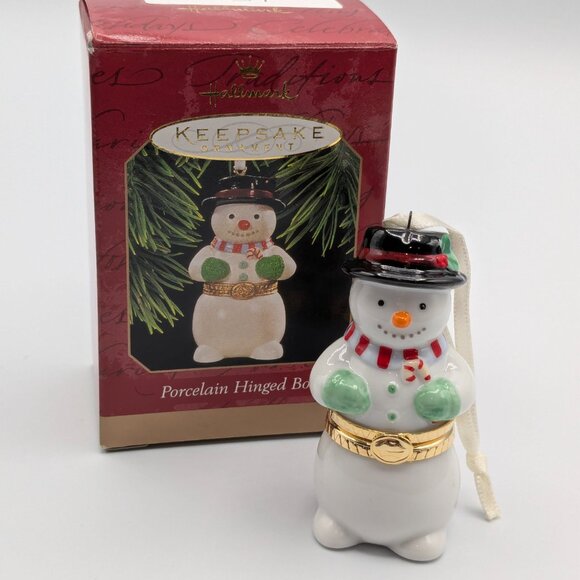 Hallmark Keepsake Porcelain Hinged Box 1997, Porcelain Snowman Ornament - Picture 2 of 11